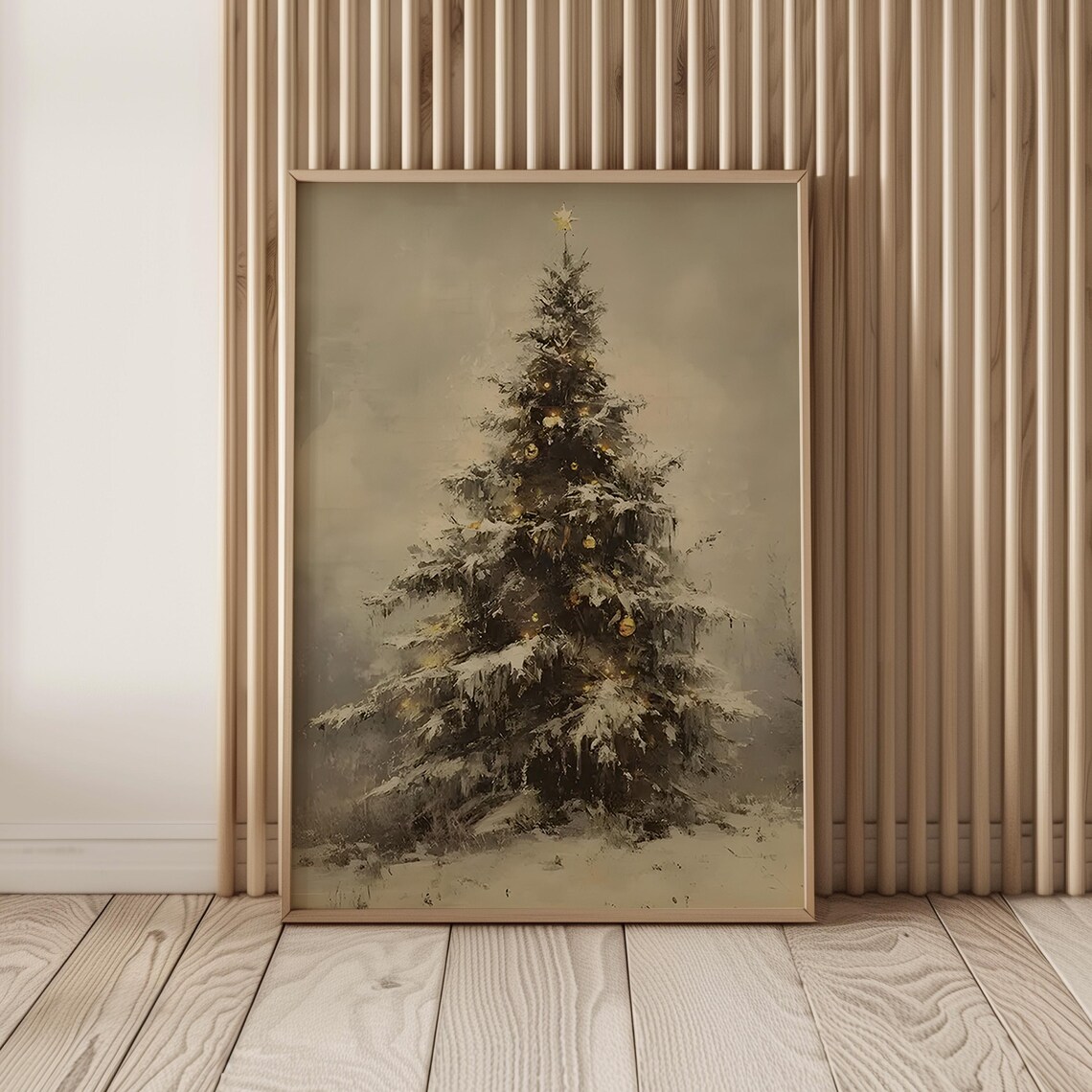Vintage Christmas Tree Art Print, Moody Winter Holiday
