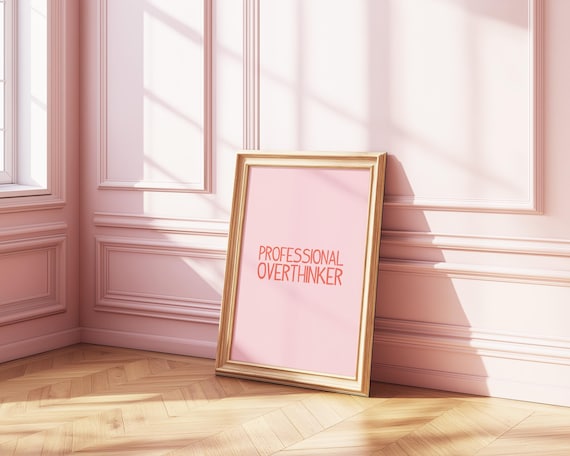 Professional Overthinker Red Lettering On Pink Funny Quote Wall Art