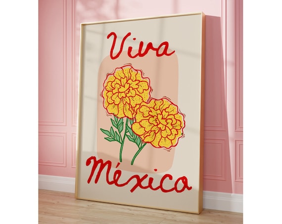 Mexican Flower Travel Poster, Pink Floral Wall Art