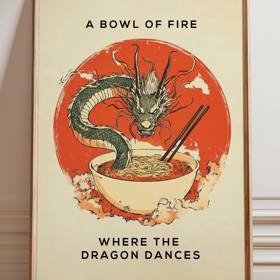 Japanese Dragon Noodles Print Japanese Retro Wall Art Japanese Poster Trendy Art Print Japanese Food Poster Japanese Kitchen Decor