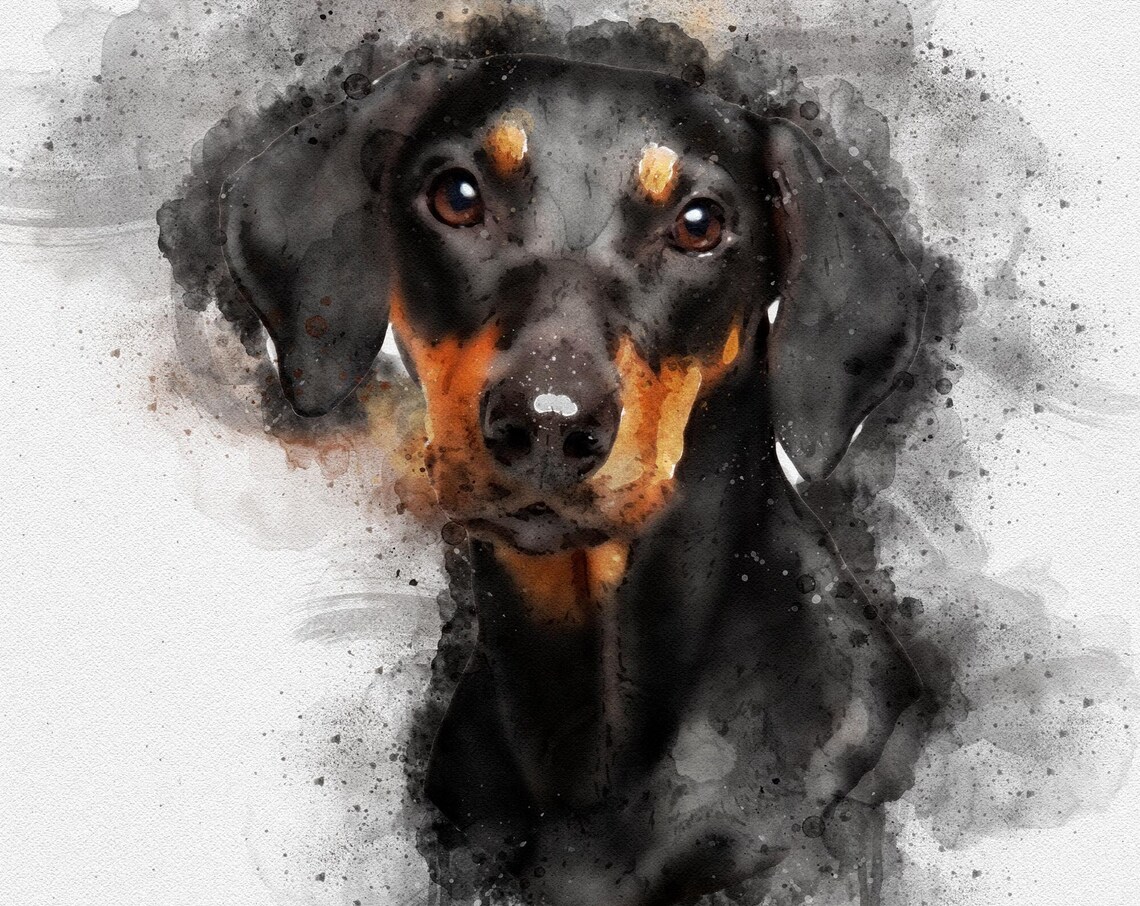 Black and Tan Dachshund Watercolor Dog Portrait Expressive Eyes Poster