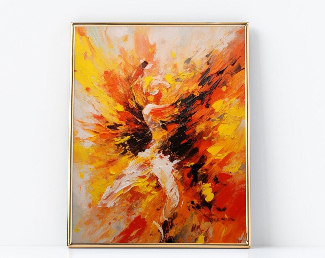 Fiery Abstract Expressionist Burst Yellow Red Orange Art Poster
