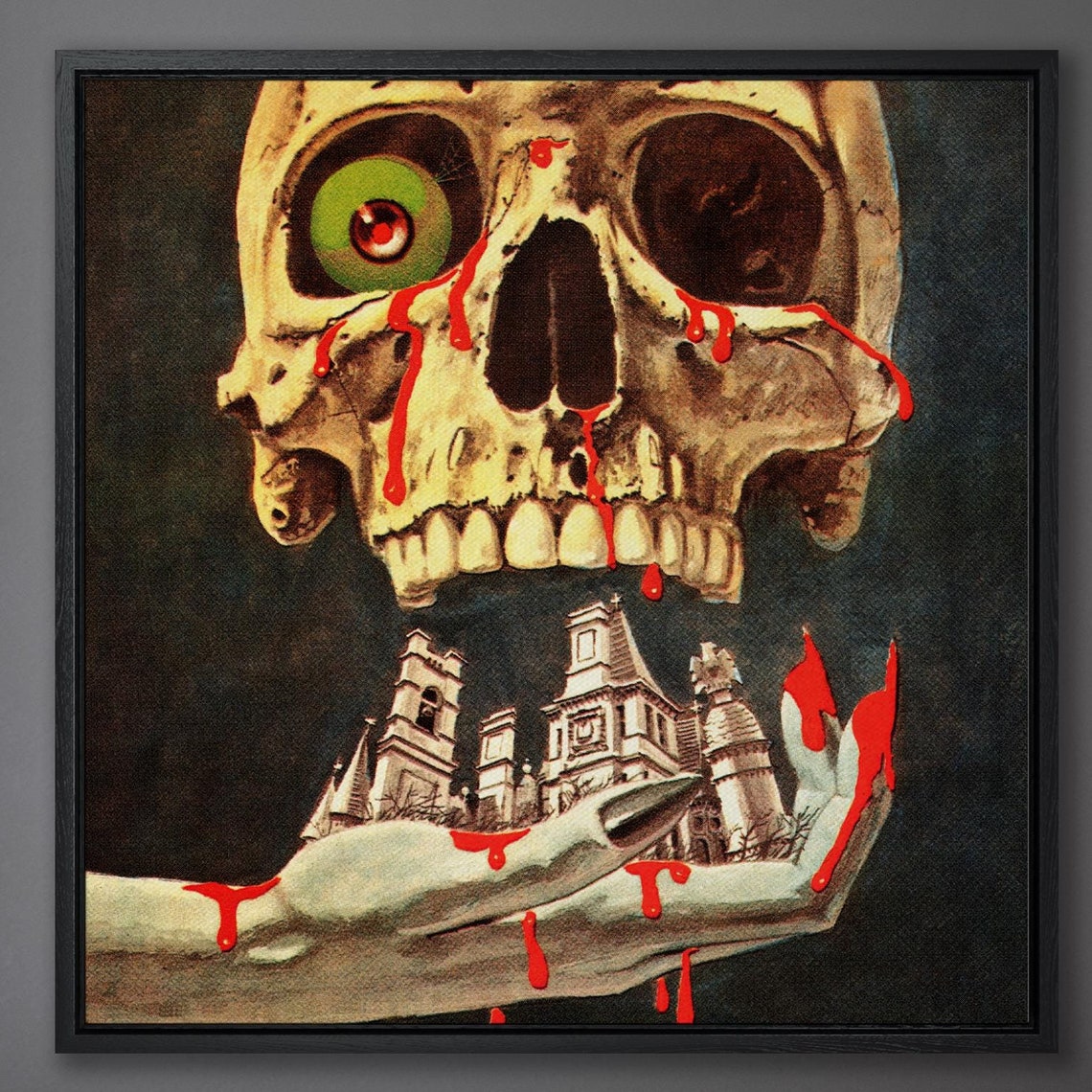Bloody Skull Retro Horror Haunted House Gothic Macabre Art Wall Poster