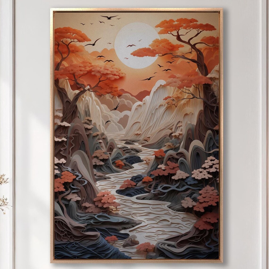 Autumn Sunset Japanese Landscape, Ukiyo-E Art Print