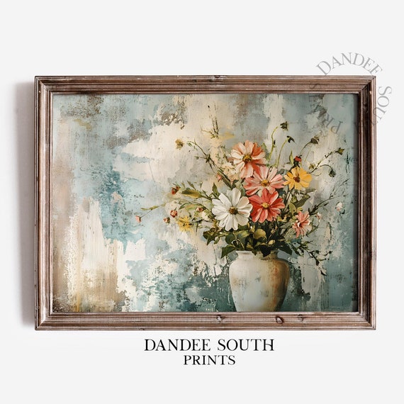 Vintage Flowers Wall Art Floral Still Life Farmhouse Decor Botanical Painting 014