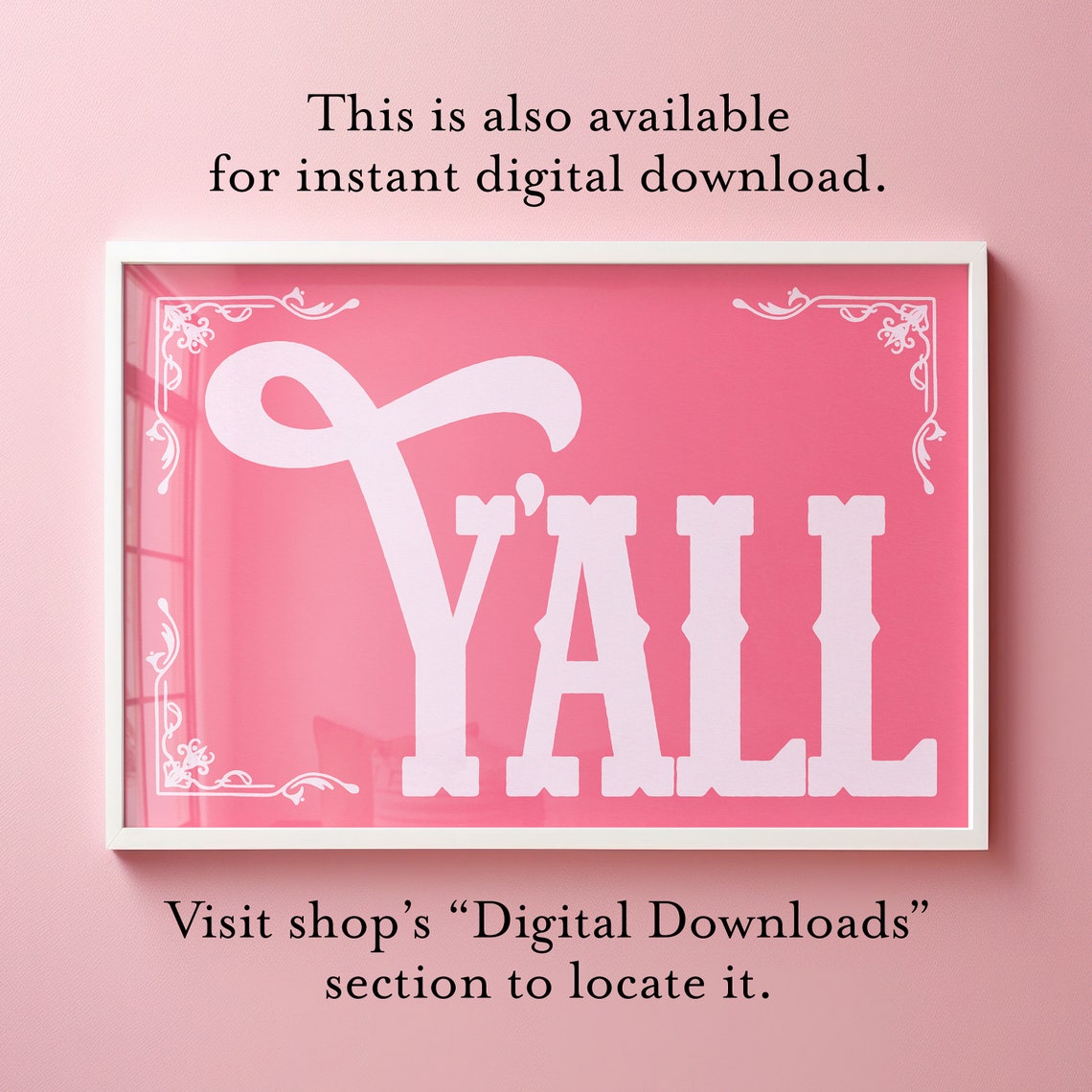 Yall White On Hot Pink Vintage Flourish Script Western Poster - Image 4