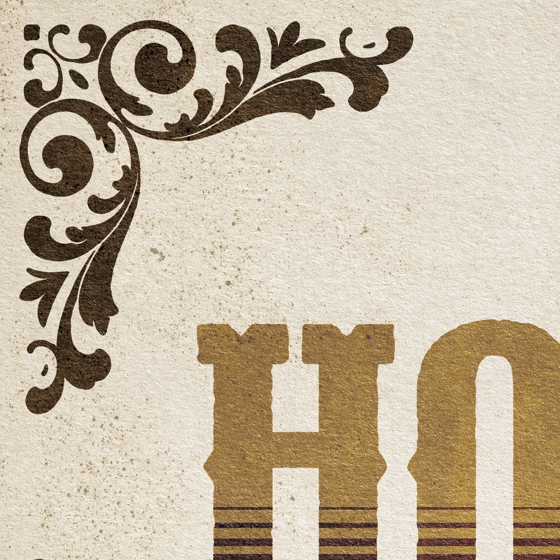 Howdy Gold Gradient Western Slab Serif Ornate Scrollwork Print - Image 3