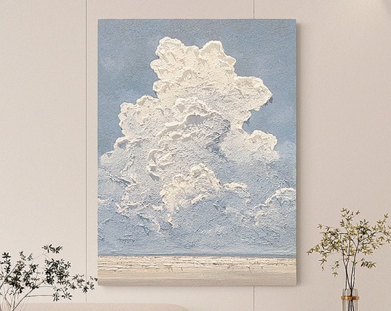 White Cloud Wall Art White 3d Wall Art Abstract Art Painting Minimalist Wall Art Indigo Art Maximalist Decor Sky Wall Art Night Sky Painting