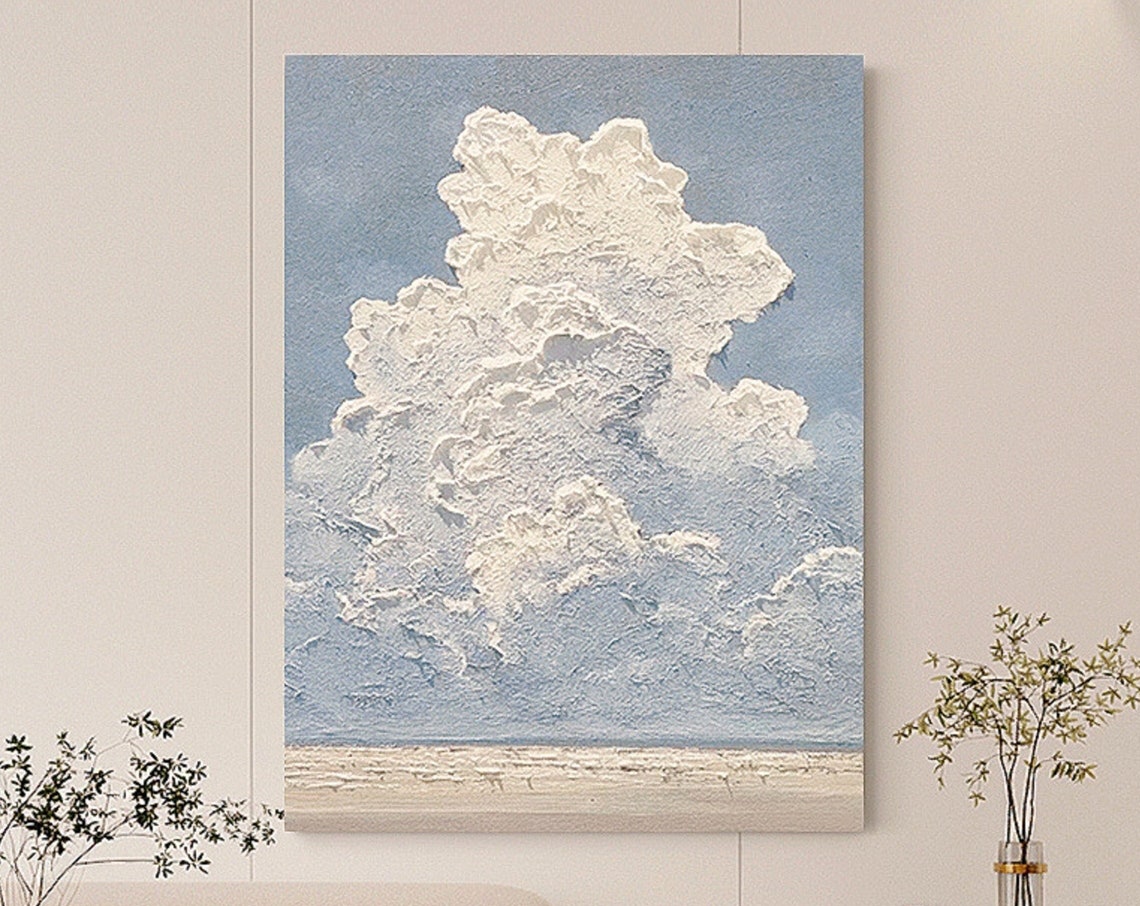 White Cloud Wall Art White 3d Wall Art Abstract Art Painting Minimalist Wall Art Indigo Art Maximalist Decor Sky Wall Art Night Sky Painting