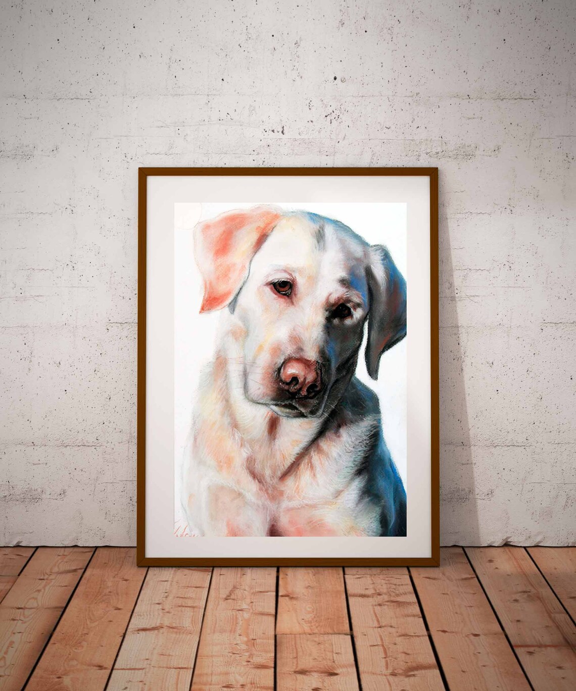 White Labrador Retriever Pastel Dog Portrait Nursery Wall Art