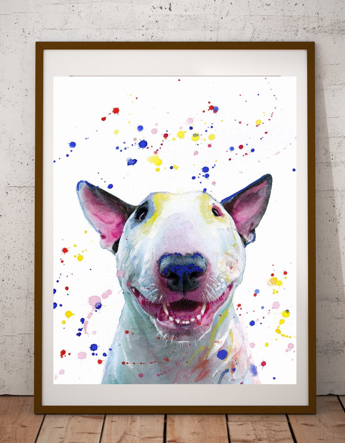 Dog Print Bulterieri Dog Poster Handmade Print Watercolor Painting Drawing Room Decor Handmade Doggy Animal Print Pet Print Art