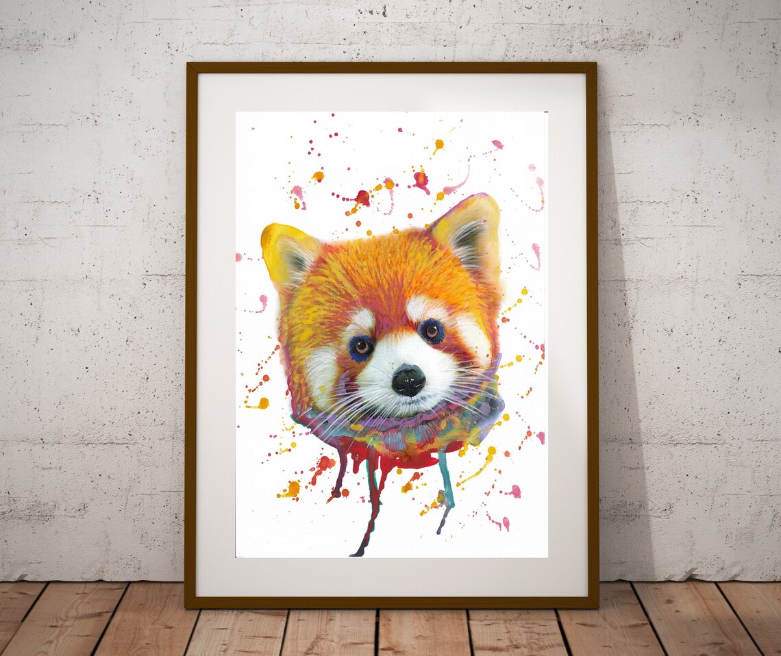Red Panda Watercolor Animal Print, Playroom Poster