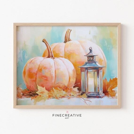 Pumpkin Lantern Still Life Fall Harvest Cozy Autumn Art Poster