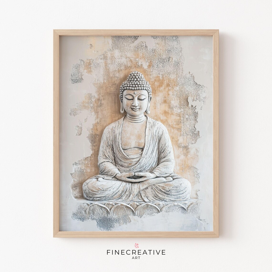 White Buddha Statue Relief Serene Meditation Painting Poster