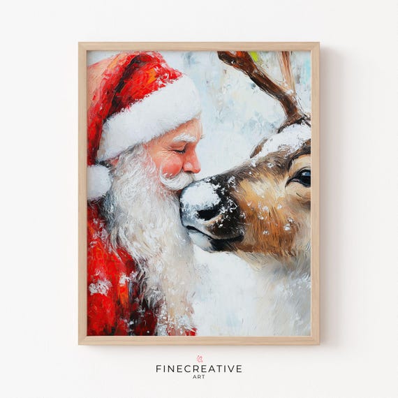 Santa Claus Christmas Painting Art Print, Winter Decor