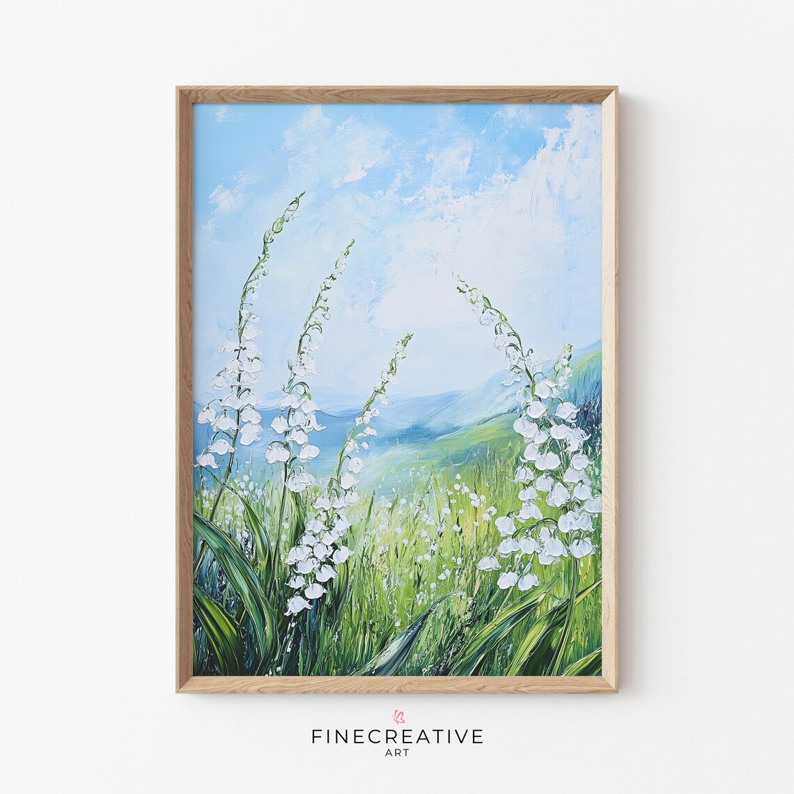 White Wildflowers Swaying In Lush Green Meadow Mountain Wall Art