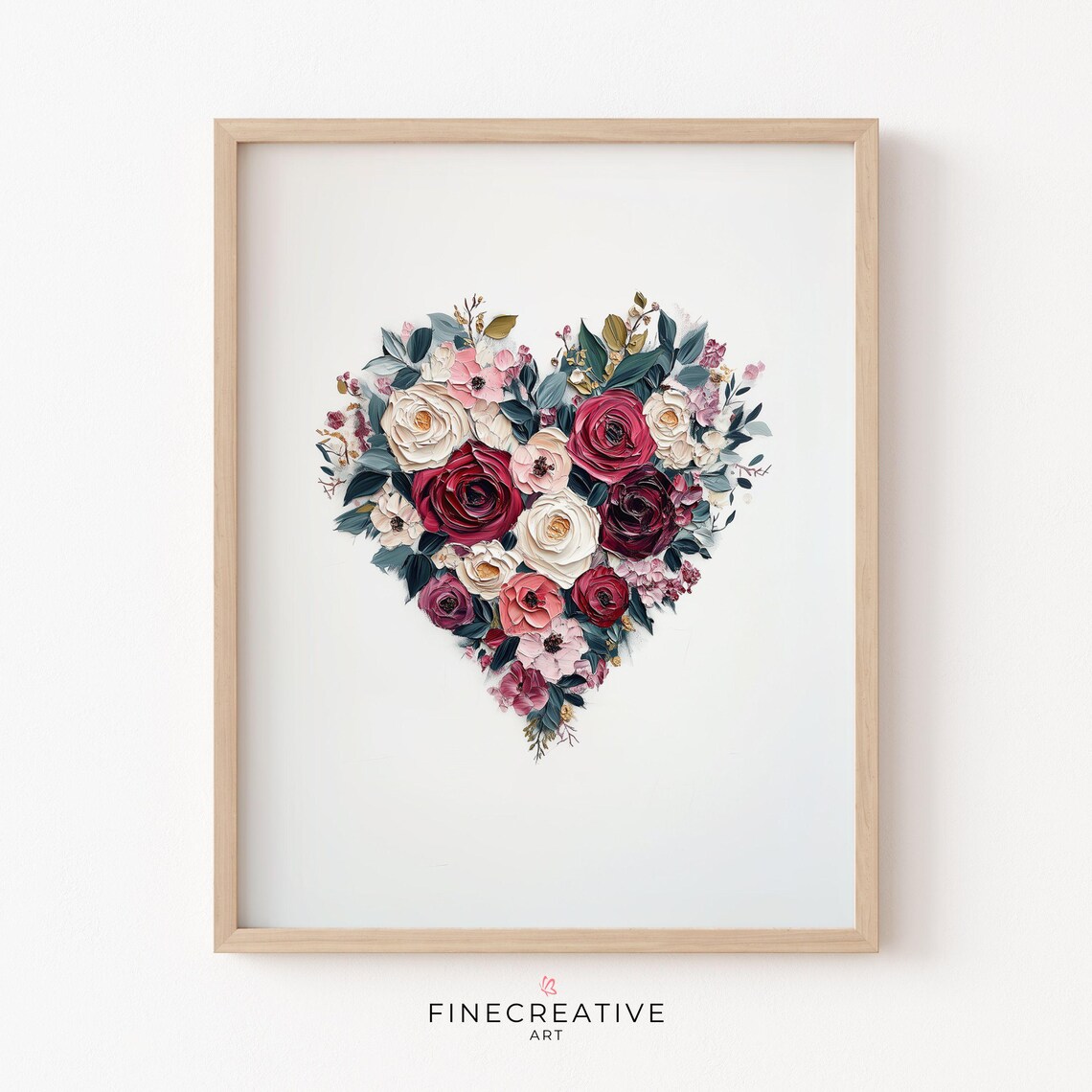 Floral Heart Painting Burgundy Roses Blush Peonies Love Poster