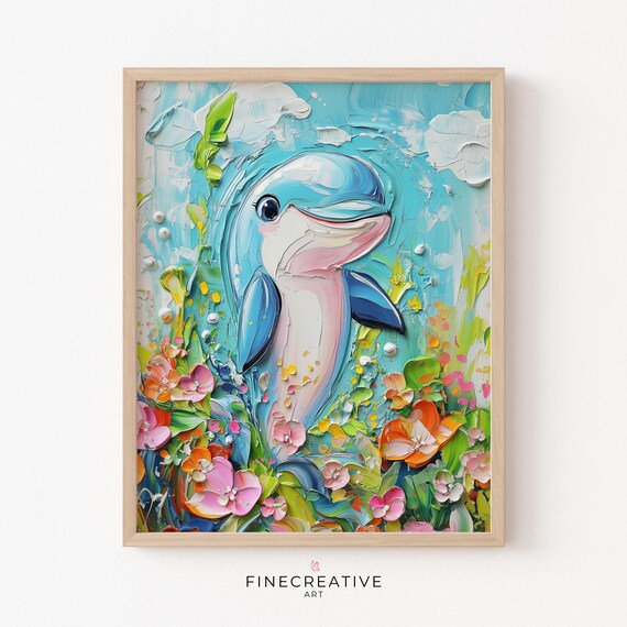 Dolphin Print Nursery Painting Wall Art Cute Nursery Decor Baby Animal Art Instant Kids Room Decor B31