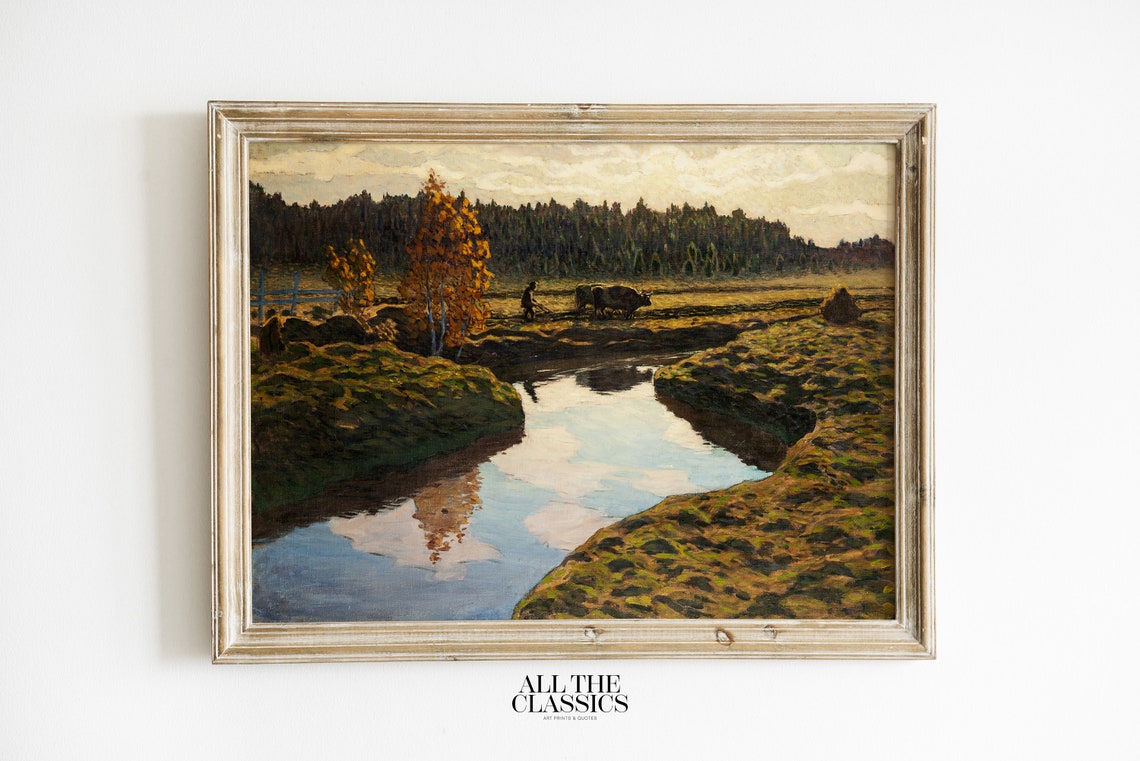 Ester Almqvist Autumn Ploughing In The Marshland Stream Poster