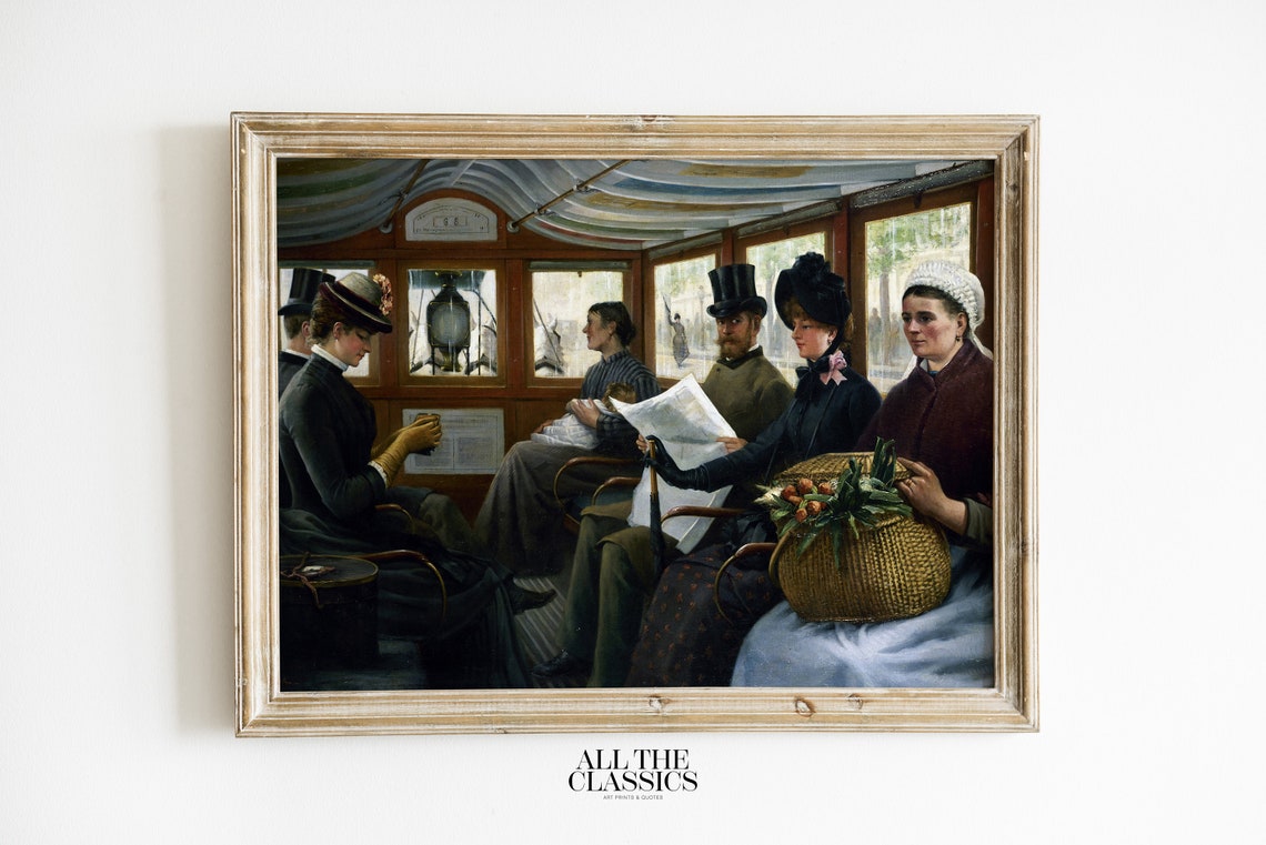 Victorian Horse Omnibus Passengers Interior Vintage Genre Scene Poster
