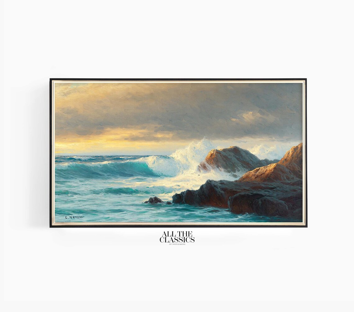 Breakers On The Coast At Sunset, Vintage Art Print