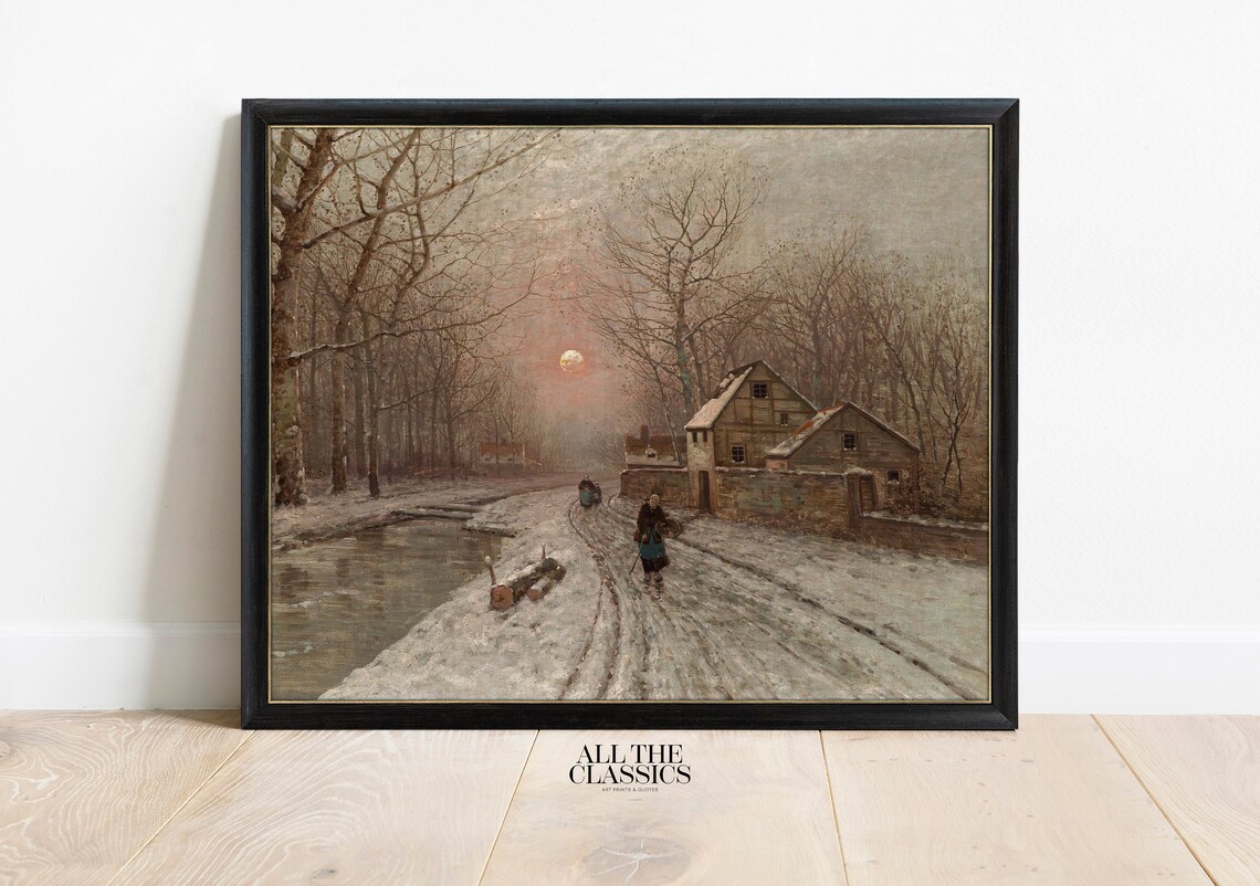 Vintage Winter Village Art Print, Rustic Landscape - Image 3