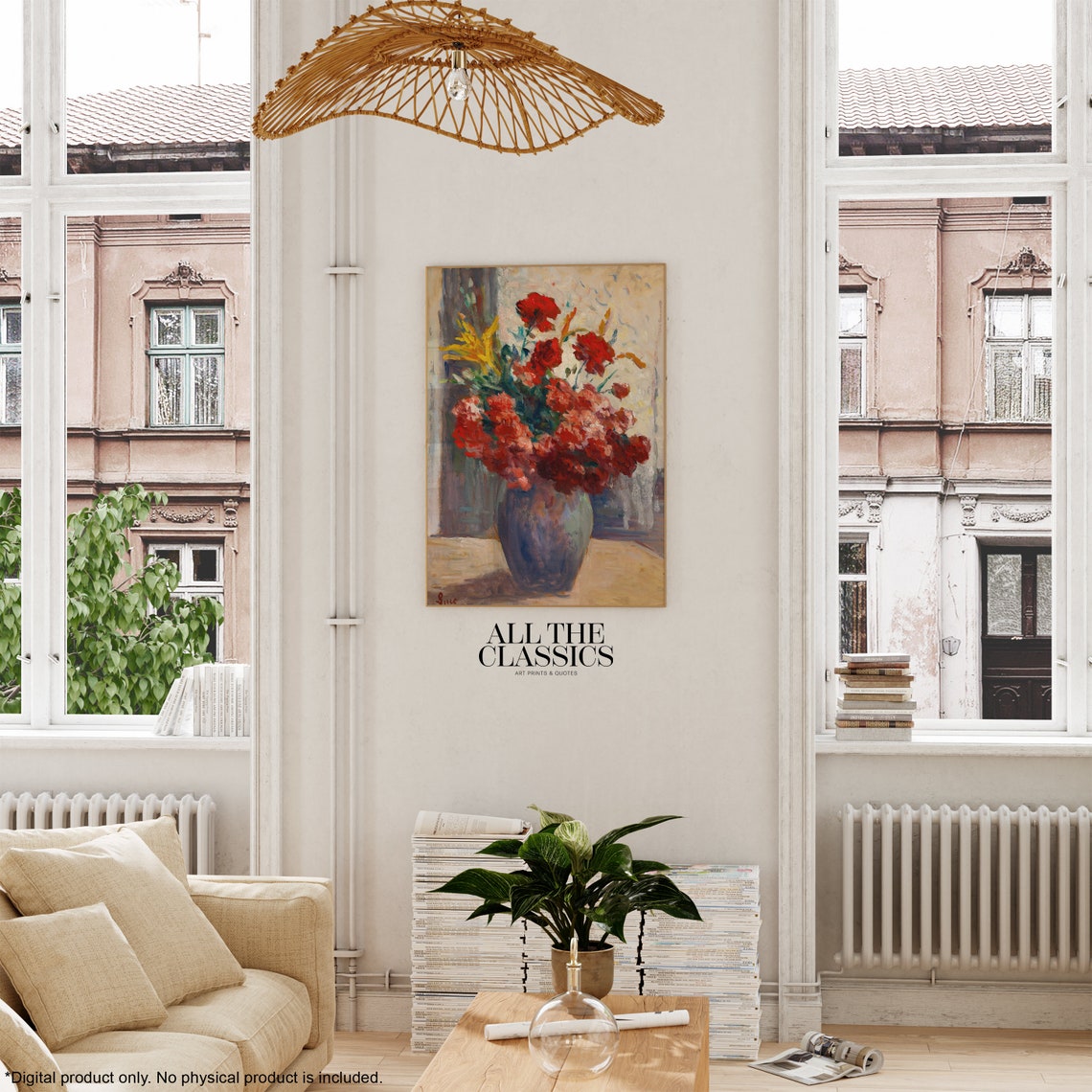 Red Flowers Gray Vase Impressionist Vintage Floral Still Life Poster - Image 3