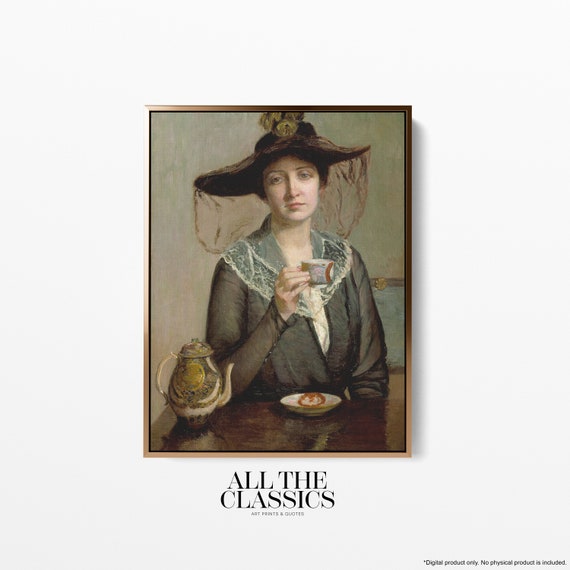 Vintage Art Print Wall Art Edwardian Female Portrait Muted Green Brown Female Artist A Cup Of Tea Lilla Cabot Perry