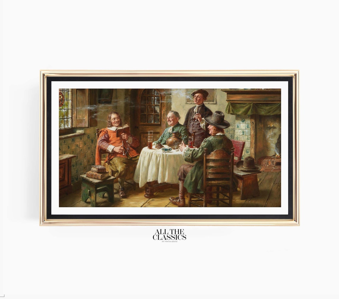 Dutch Tavern Friends Reading and Smoking Pipes Classic Poster - Image 3