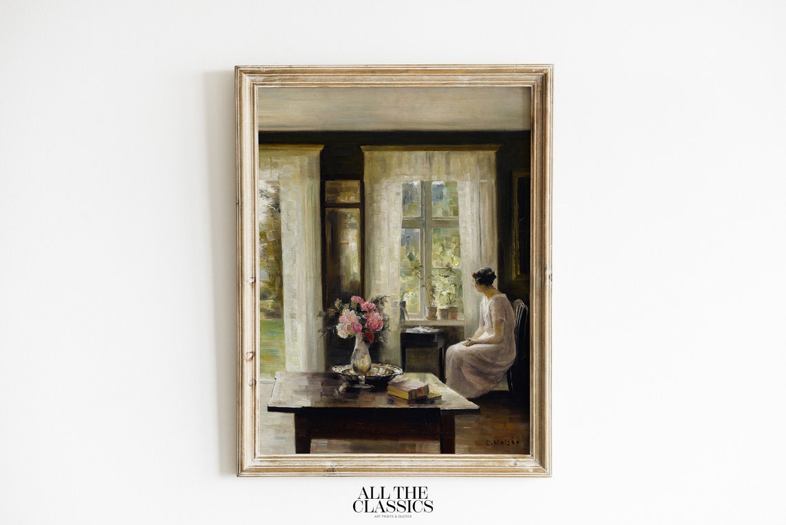 Carl Holsoe Interior Light Of Spring Woman By Window Flowers Poster