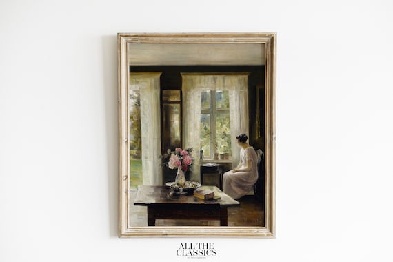 Carl Holsoe Interior Light Of Spring Woman By Window Flowers Poster
