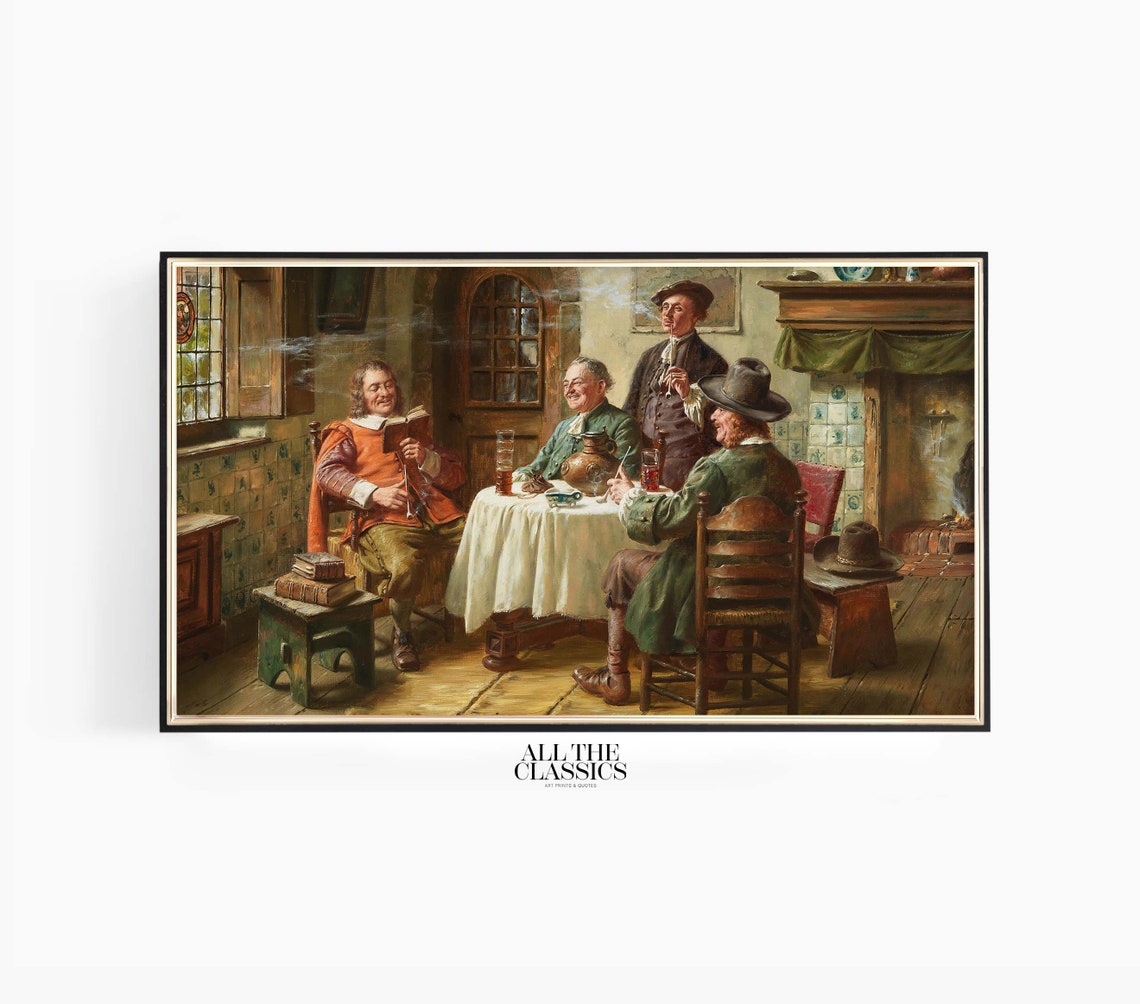 Dutch Tavern Friends Reading and Smoking Pipes Classic Poster