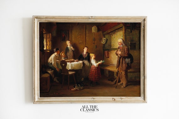 Vintage Art Print Wall Art Moody Victorian Family Portrait Warm Dark Colors Charitable Children Friedrich Ortlieb