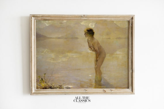 Vintage Art Print Wall Art Neutral Female Nude Portrait September Morn Paul Chabas