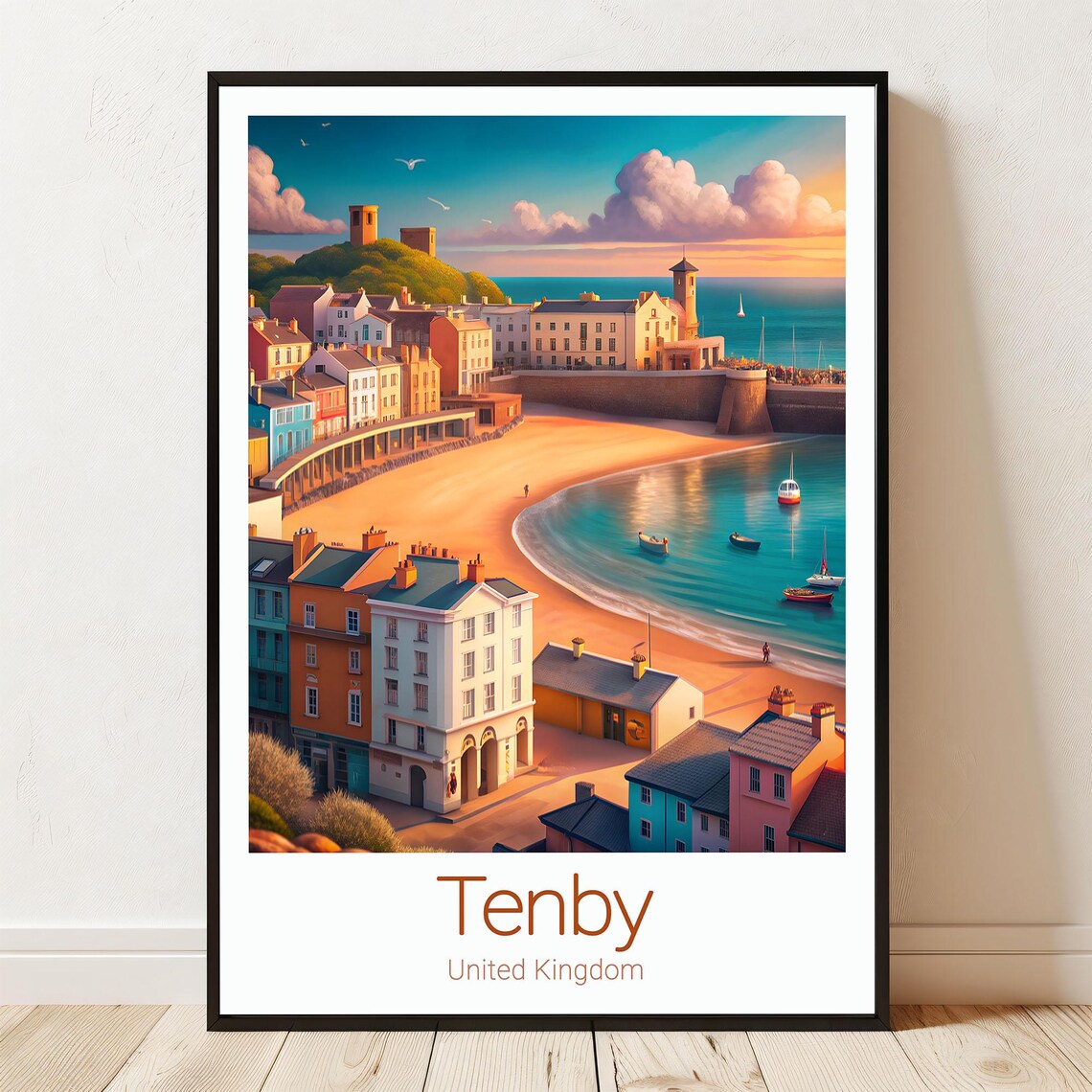 Tenby Wales United Kingdom Coastal Seaside Town Travel Poster
