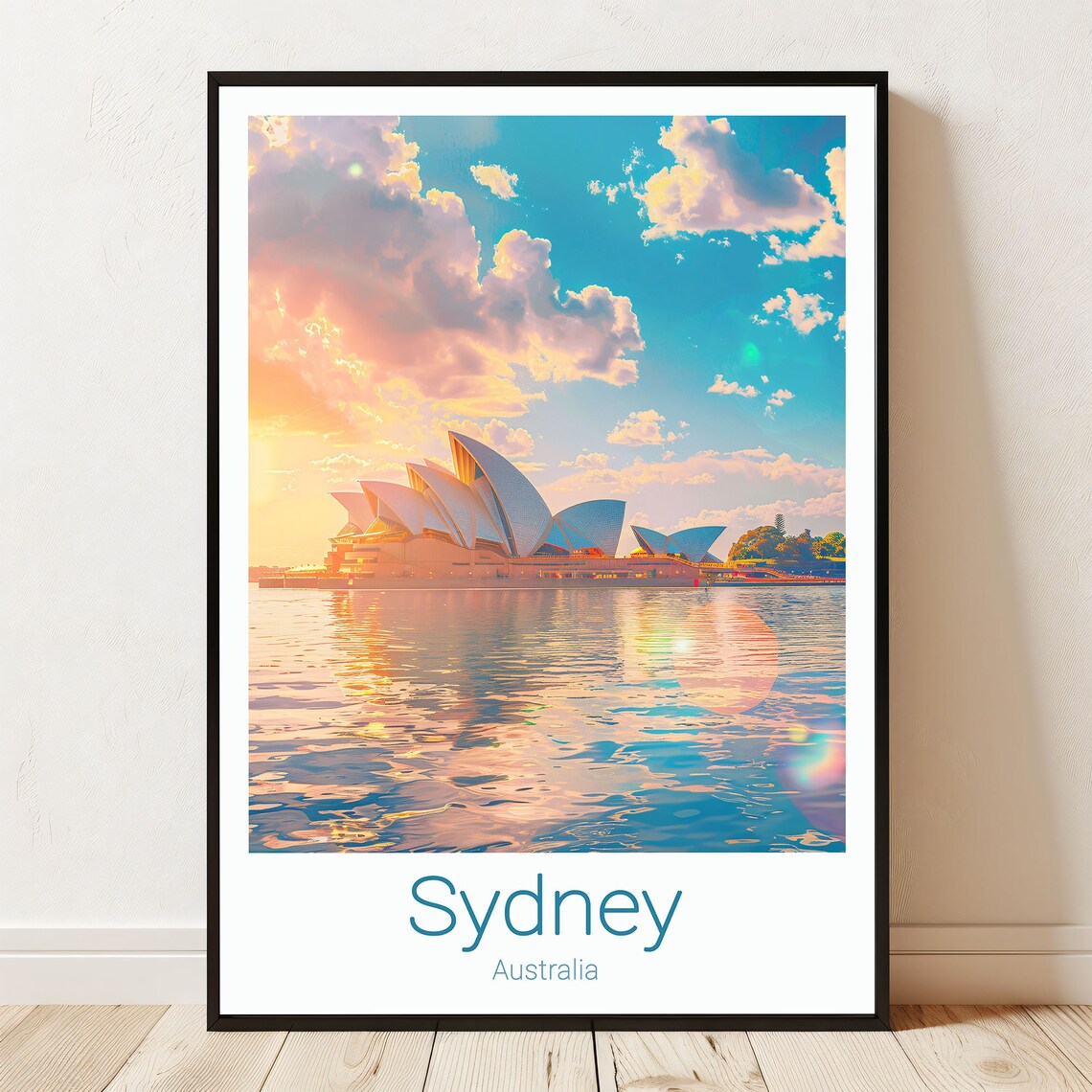 Sydney Opera House Golden Sunset Harbor Reflection Australia Travel Poster
