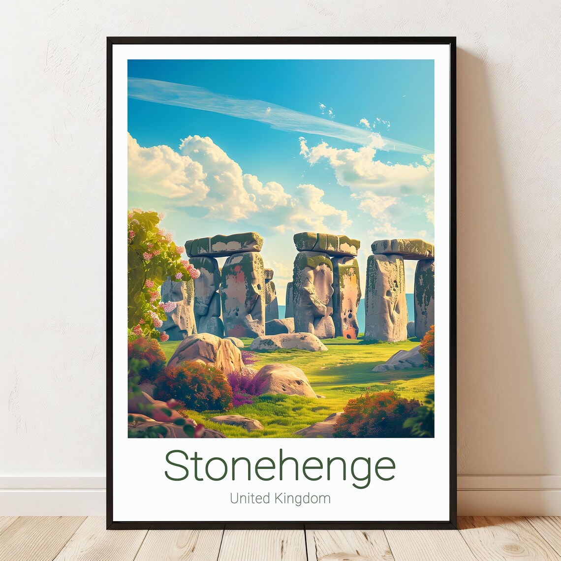 Stonehenge United Kingdom Ancient Monument Illustrated Travel Poster