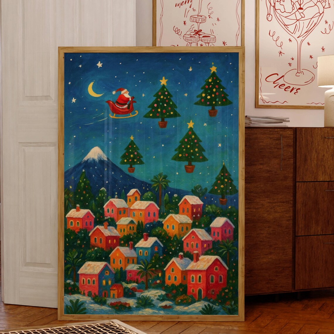 Whimsical Christmas Village Winter Scene Art Print