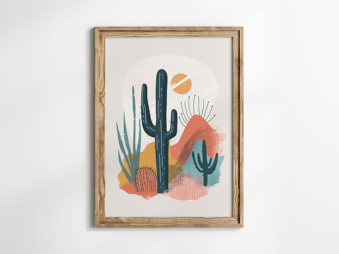 Saguaro Cactus Desert Coral Hills Minimalist Boho Decor Poster - Image 3