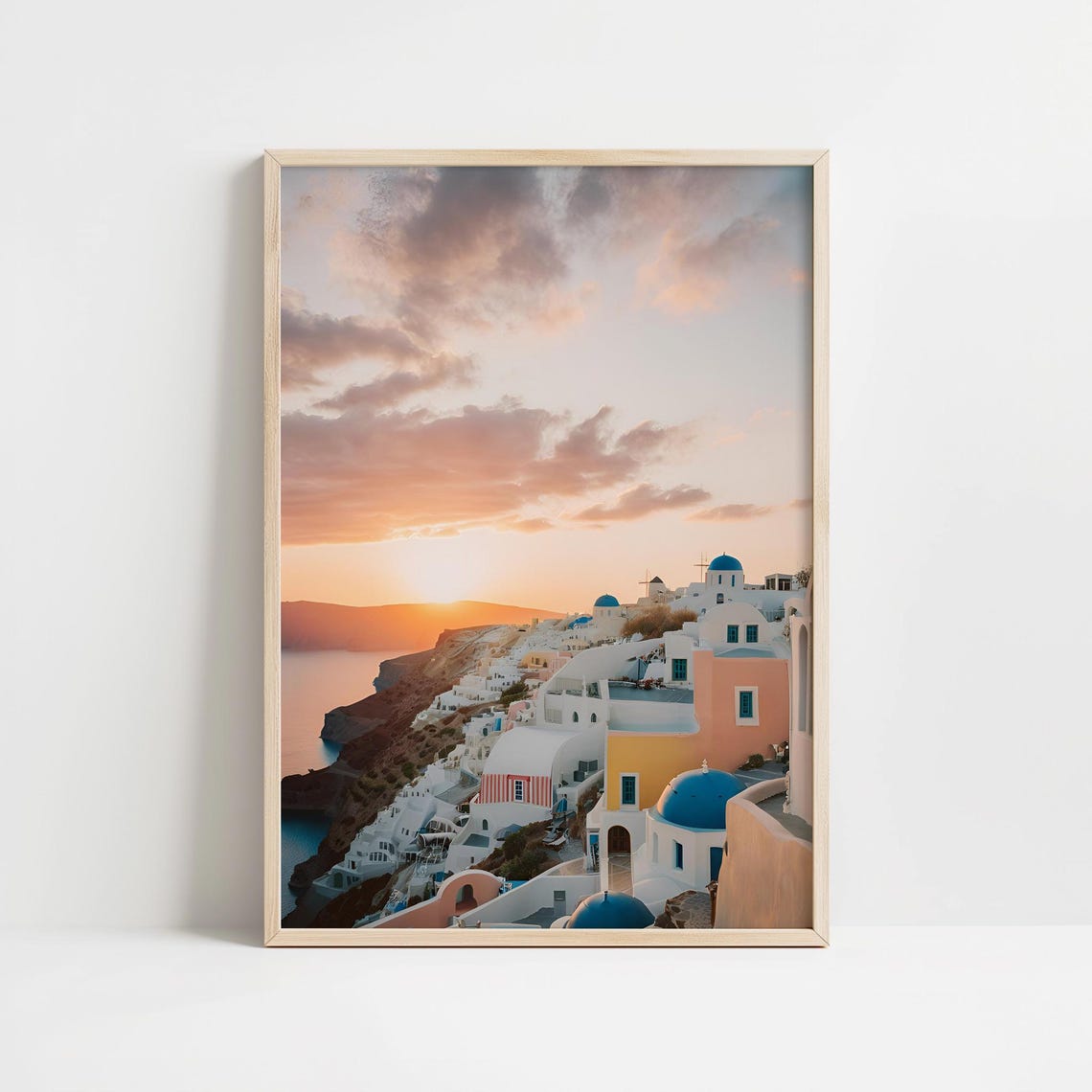 Santorini Caldera Sunset Blue Domes Aegean Horizon Greece Poster