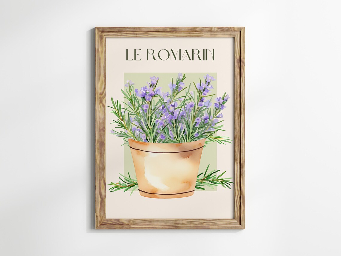 Le Romarin Watercolor Rosemary Botanical French Kitchen Wall Art - Image 2