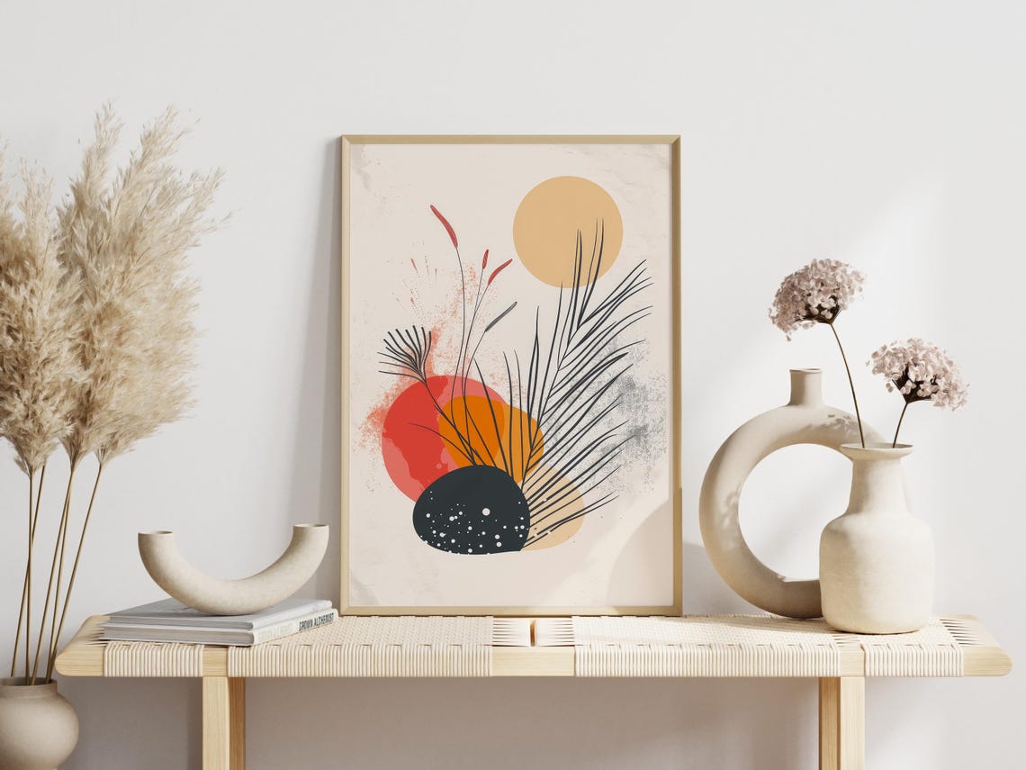 Abstract Sun And Palm Fronds Boho Minimalist Warm Tones Poster