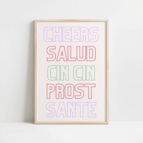 Cheers Salud Cin Cin Prost Sante Trendy Wall Art Trendy Bar Cart Print Happy Hour Poster Poster Kitchen Wall Art Decor Dining Room Decor