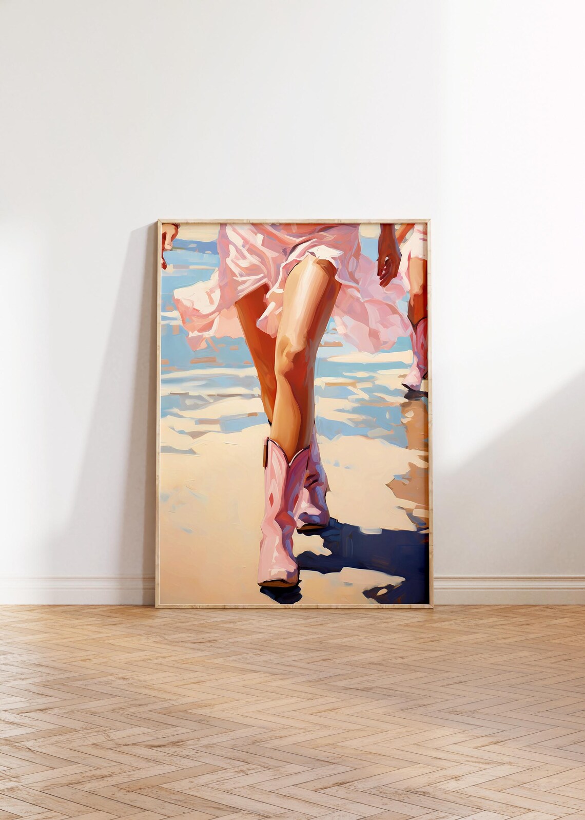 Pink Cowboy Boots Beach Walk Coastal Cowgirl Style Art Poster - Image 3