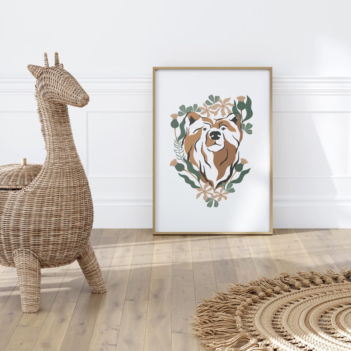 Bohemian Bear Head Portrait Thistle Floral Botanical Garden Poster - Image 2