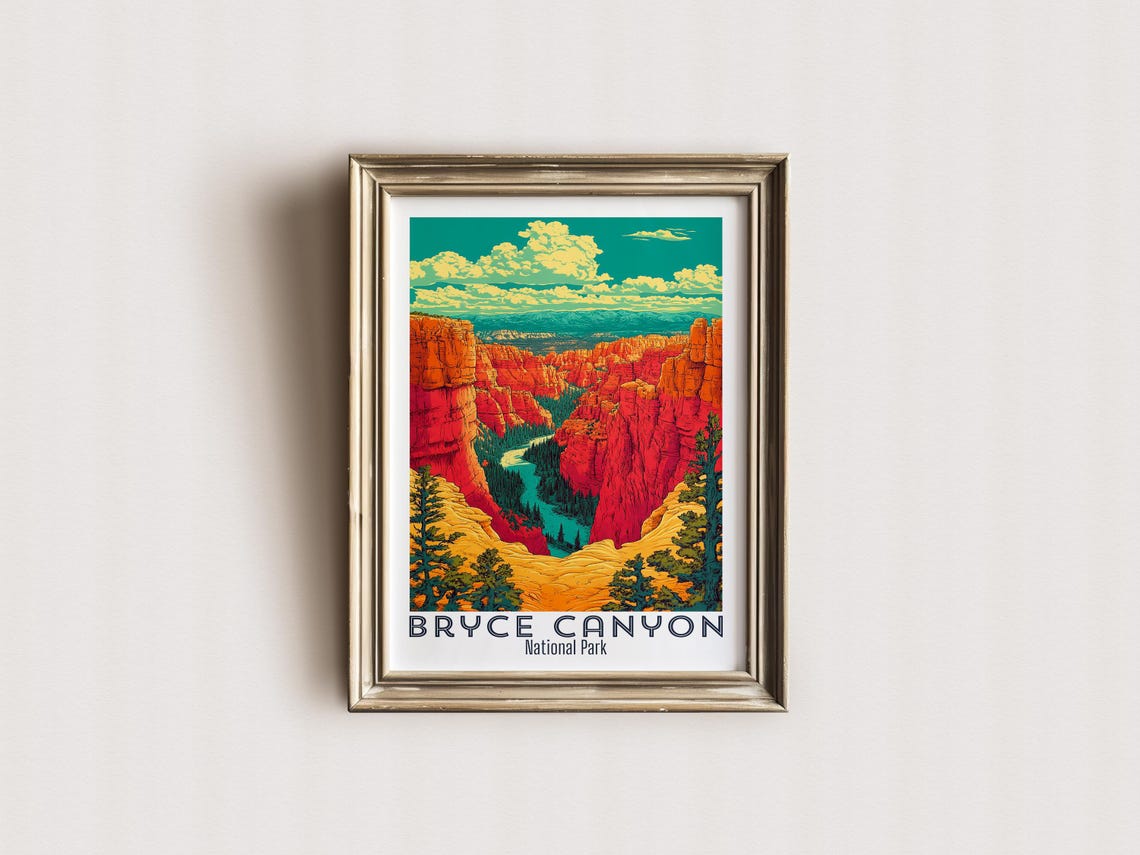 Bryce Canyon National Park Red Hoodoo Canyon Turquoise Poster - Image 2