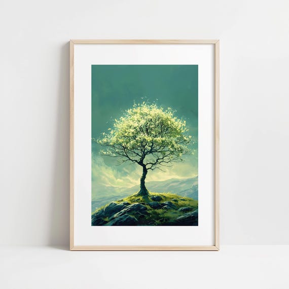 Enchanting Golden Yellow Tree Art Print Nature Inspired Wall Art Poster Mystical Wall Art Living Room Print Dining Room Decor