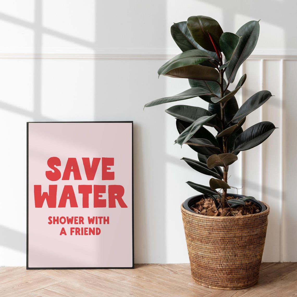Save Water Shower With A Friend Funny Red Pink Bathroom Quote Poster - Image 3