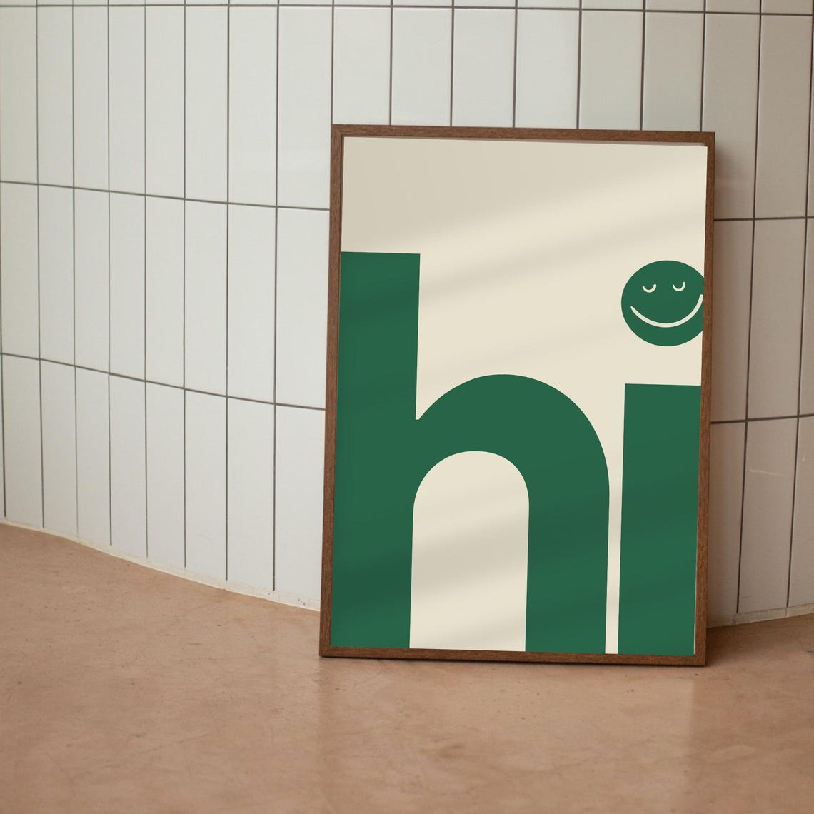 Hi Green Bold Lettering Smiley Face Greeting Typography Poster