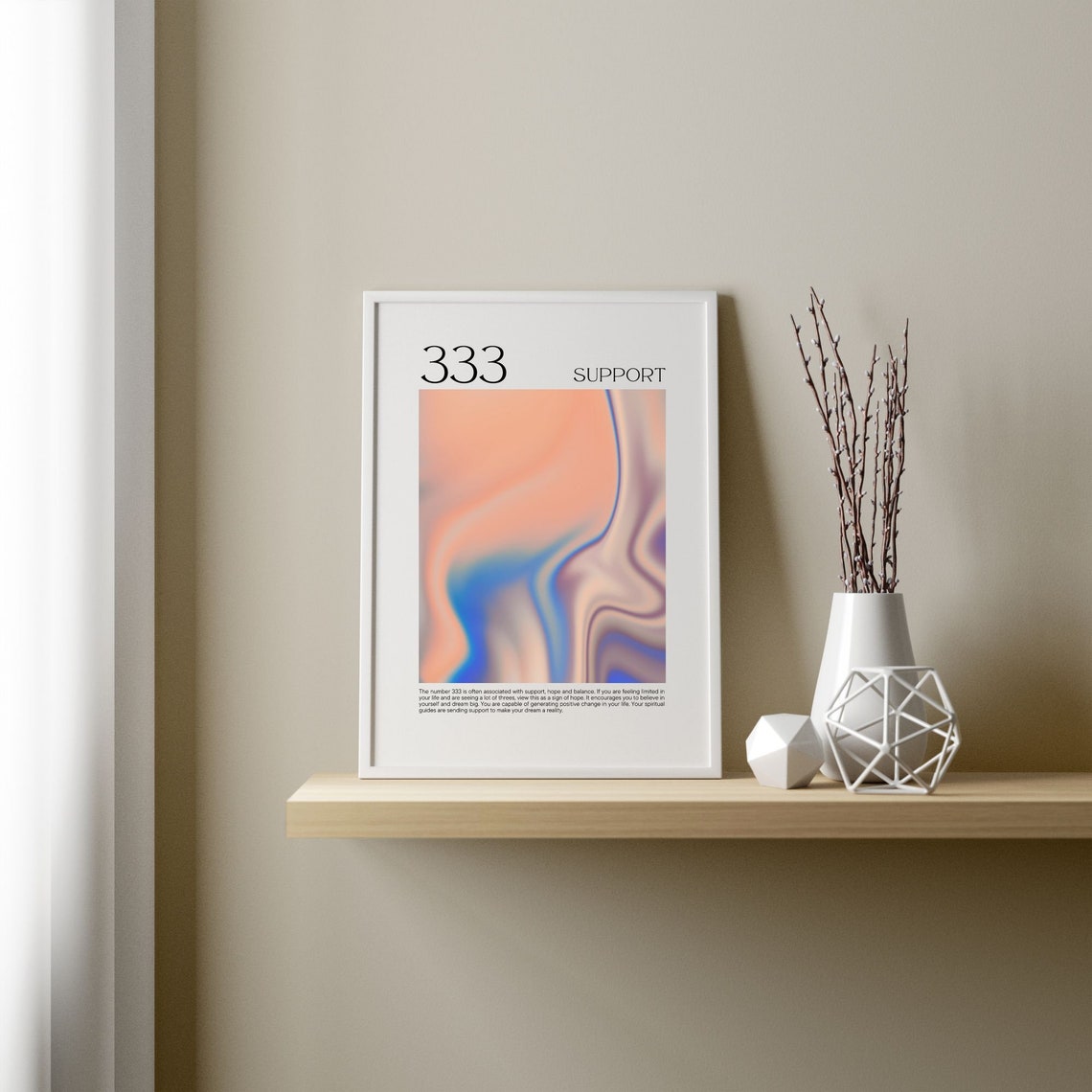 Angel Number 333 Support Peach Blue Aura Gradient Spiritual Poster - Image 3